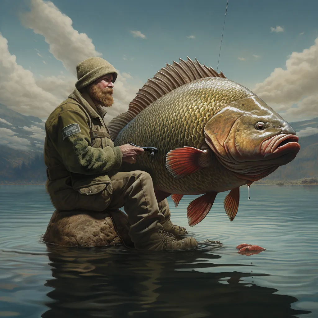 Hombre pescando pez gigante