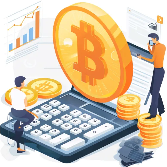 Ilustración de Bitcoin y una calculadora