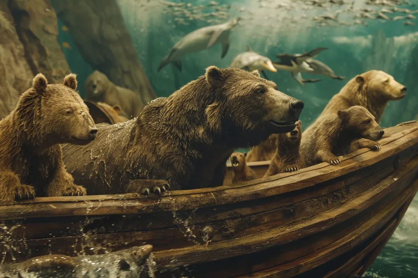 Animales en una balsa