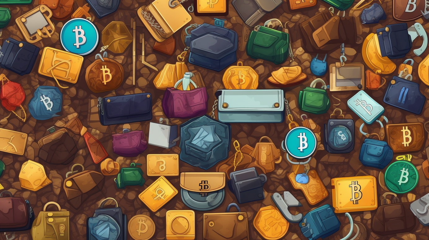 B de Bitcoin y equipaje colorido