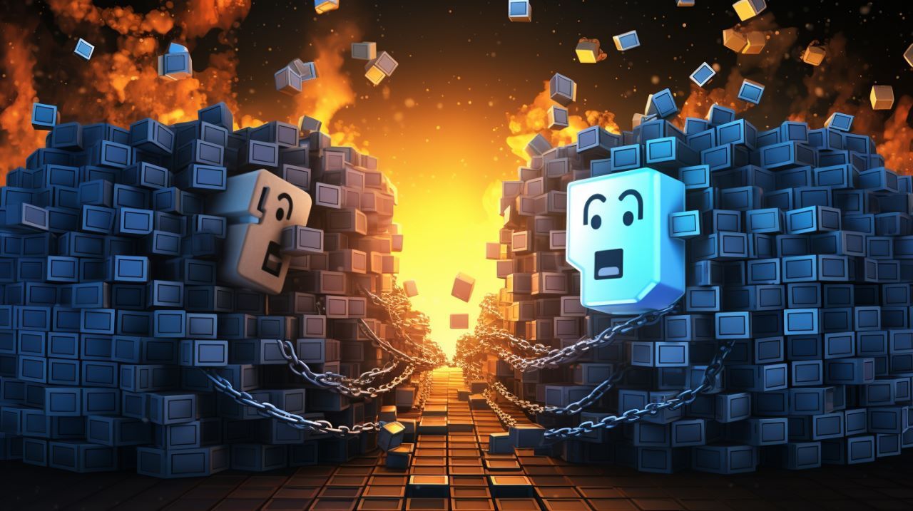 Cartoons encadenados en bloques ardiendo