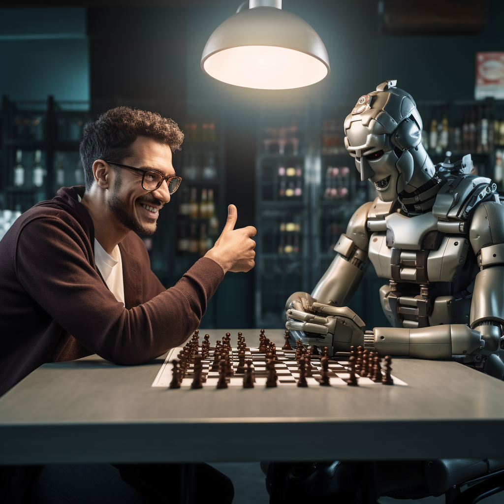 Imagen de hombre con un Robot jugando ajedrez