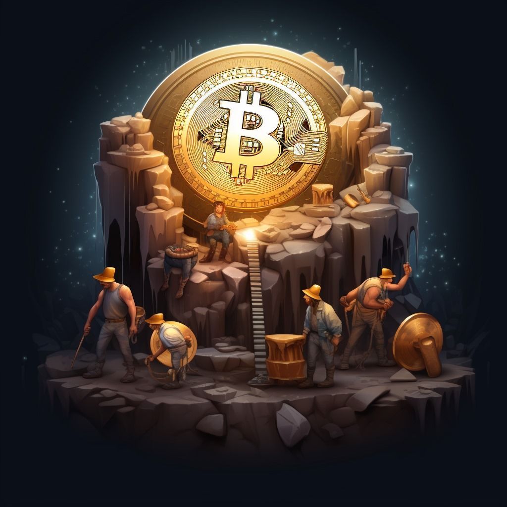Render de mineros de Bitcoin en una noche clara