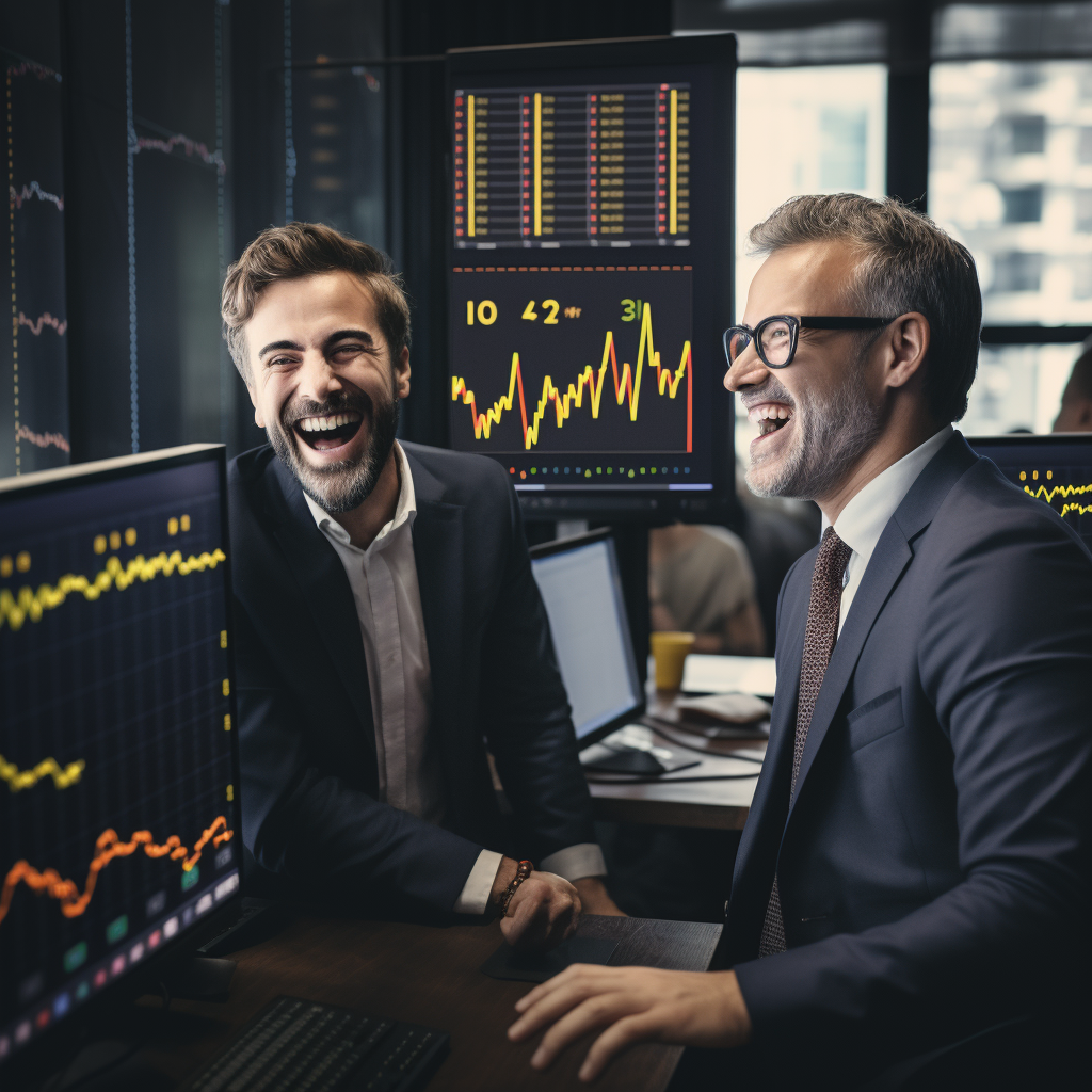 Inversores celebrando buenos resultados