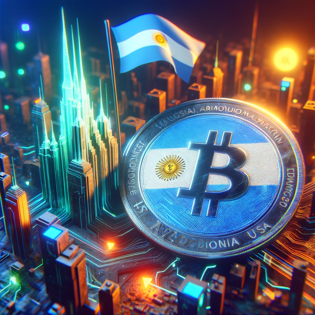 Imagen de Bitcoin con los colores de la bandera argentina.