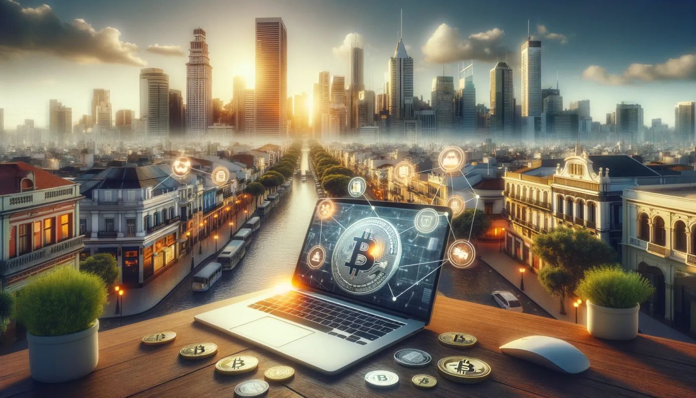 Laptop desde terraza en la ciudad