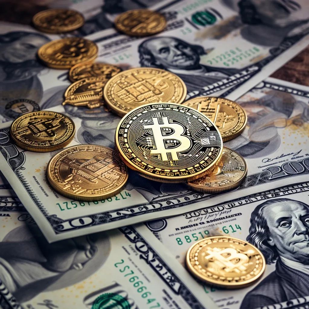 Dólares en billete y Bitcoins