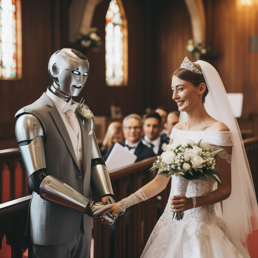 Robot en matrimonio con una mujer