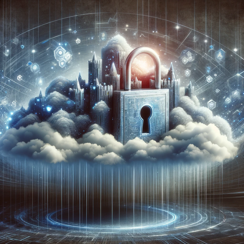 Candado gigante en un castillo en la nube