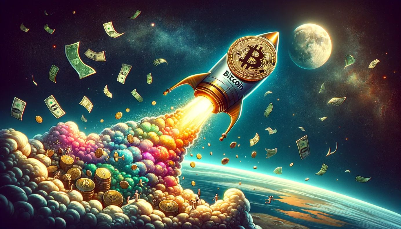 Imagen de cohete con el símbolo de Bitcoin