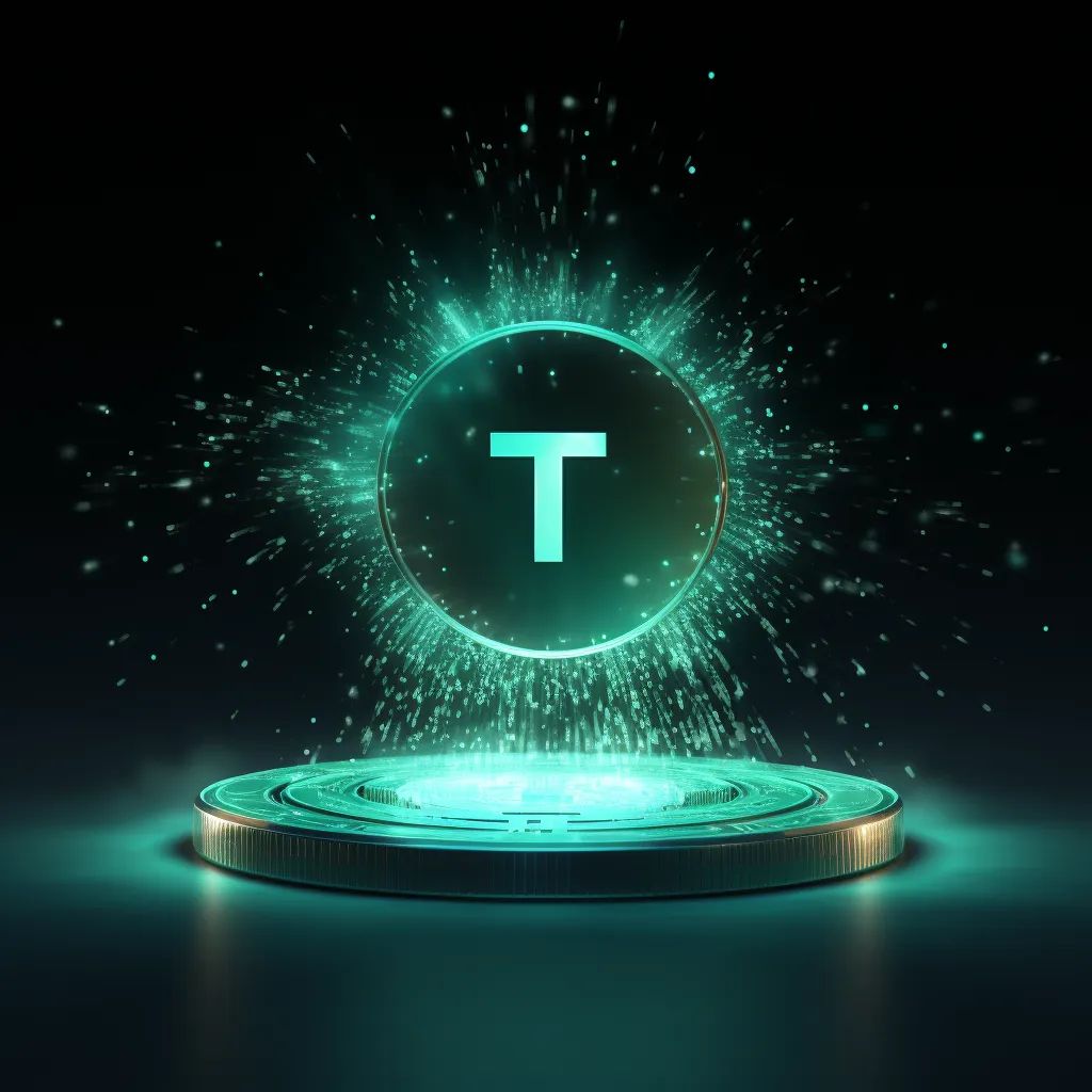 Logo de Tether con explosión de fondo