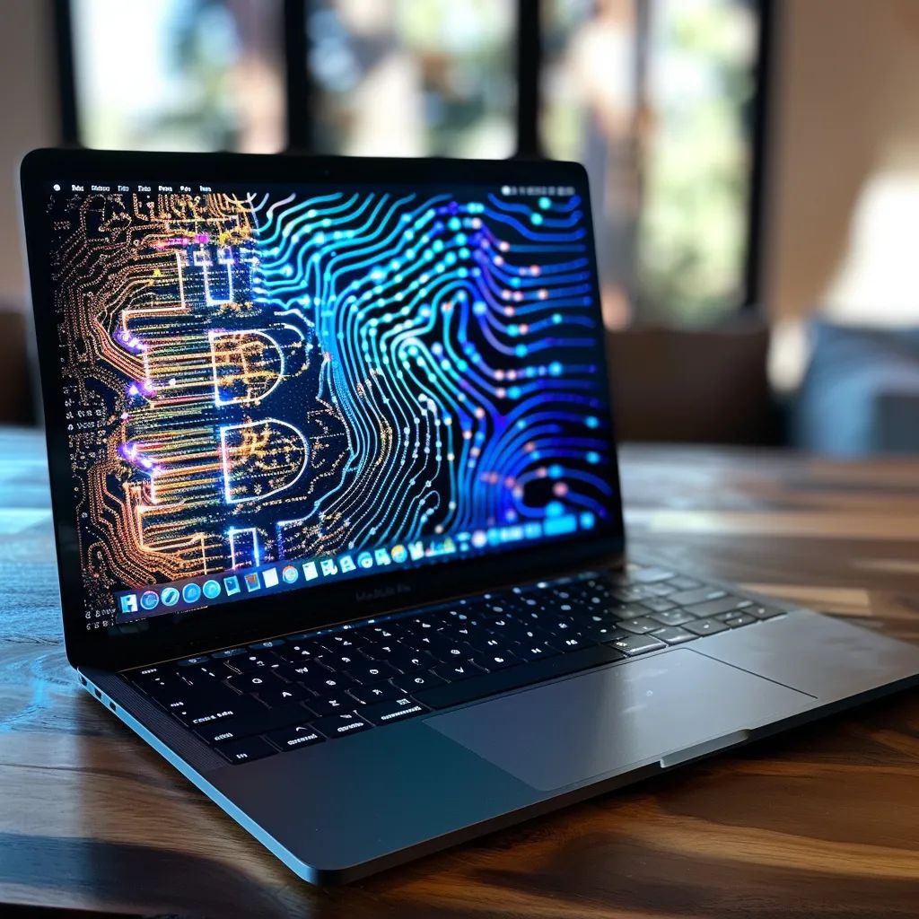 Laptop mostrando el símbolo de Bitcoin