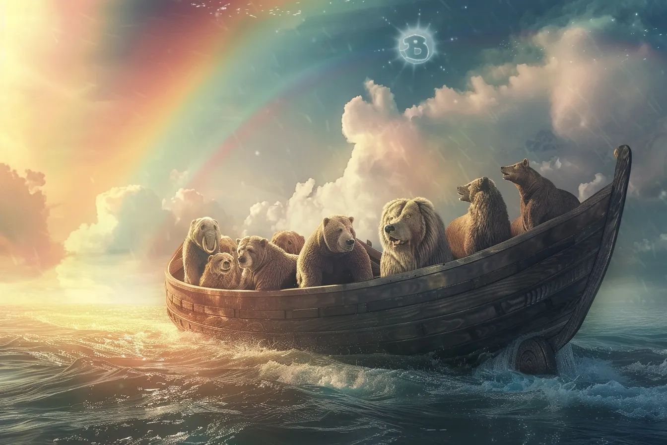 Imagen de animales en una balsa.