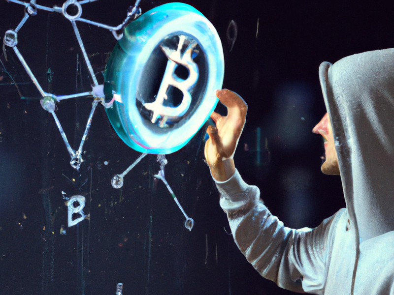 Joven palpando Bitcoin