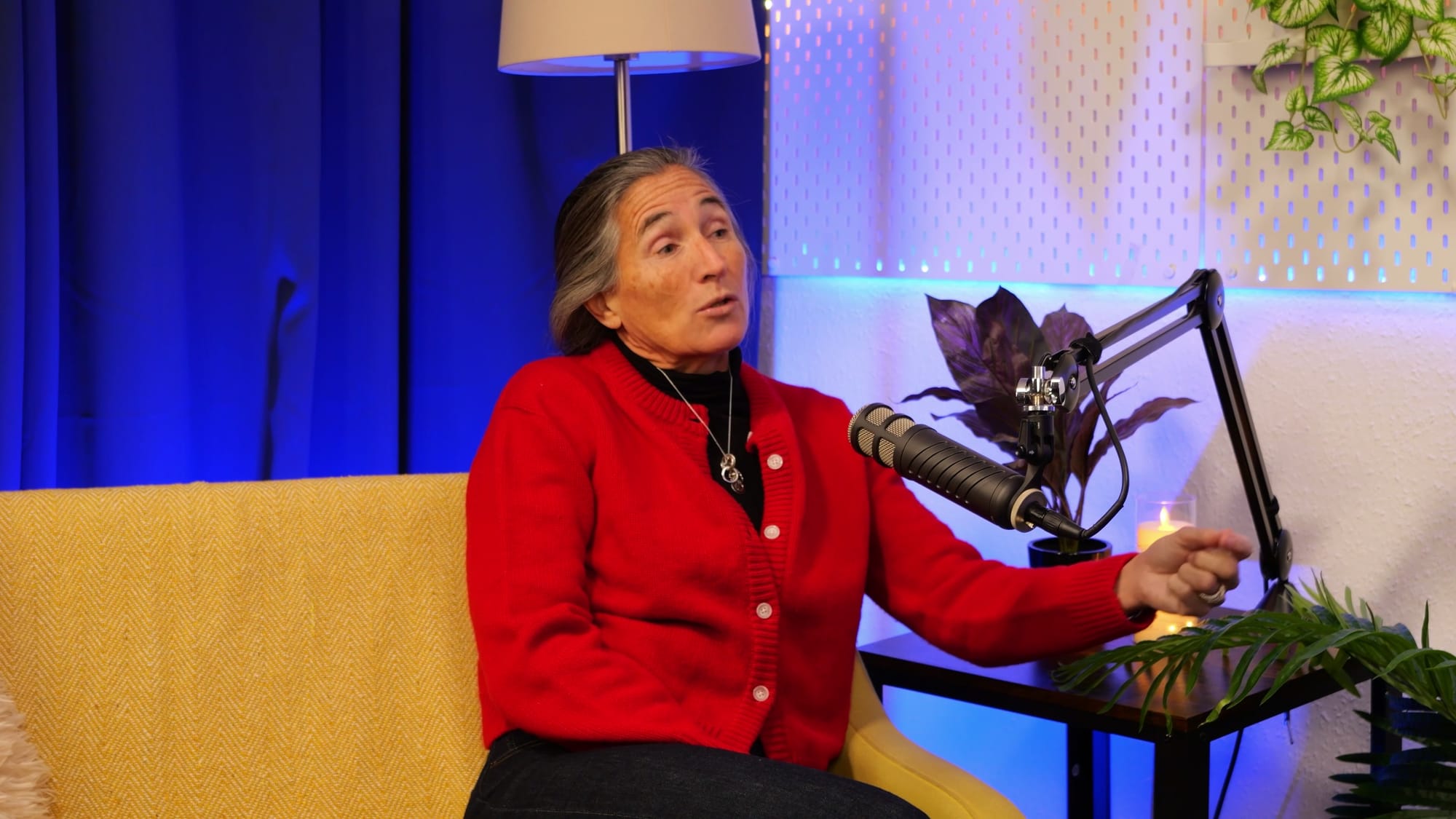 Lara Morgan of Pacific Direct gesturing as she makes a point on The BEYOND Podcast interview with Aleksandra King.