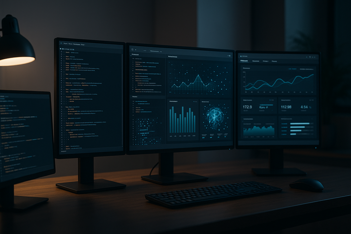 Modern developer workspace representing full-stack web development in 2026