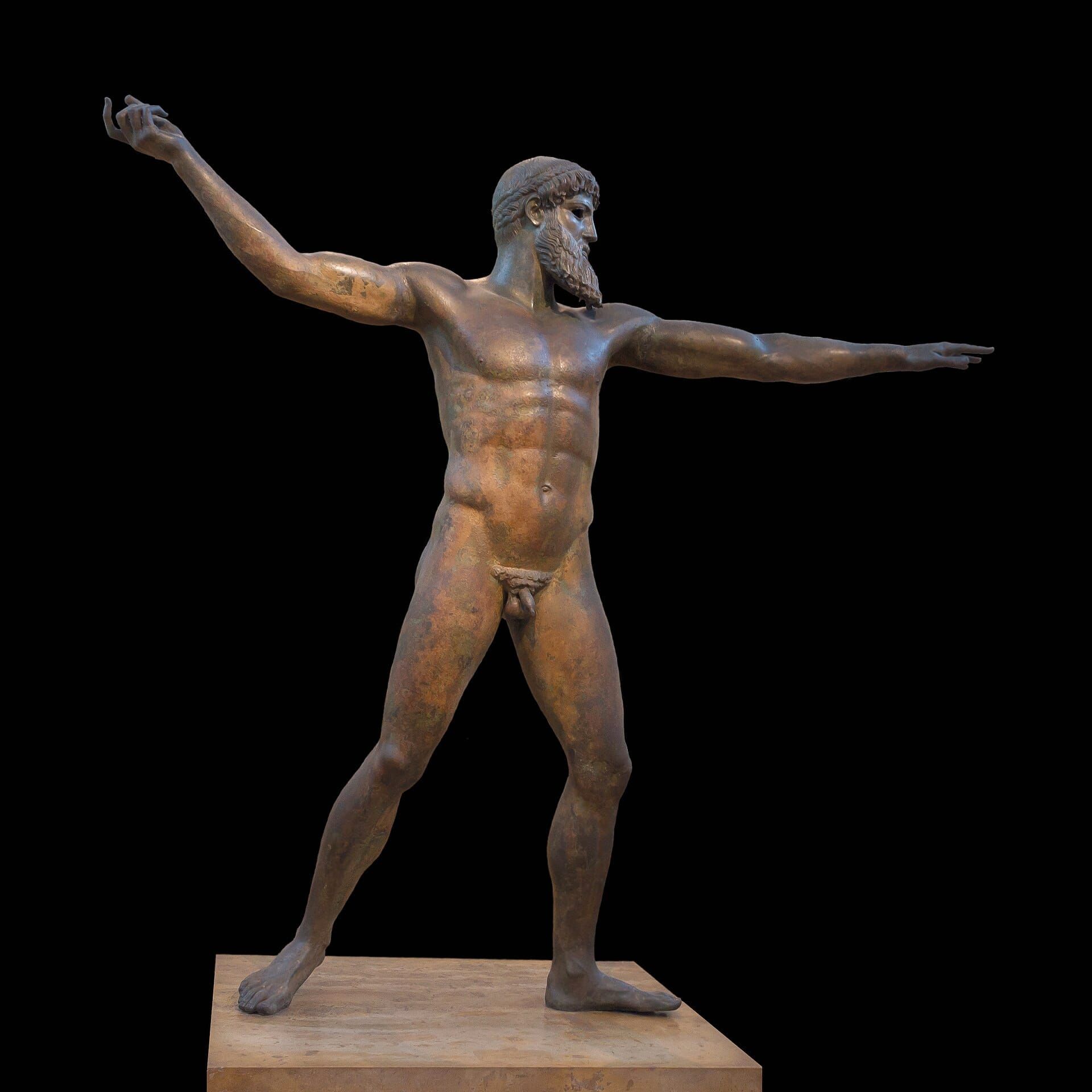 Artemision Bronze (Zeus or Poseidon) on black ground