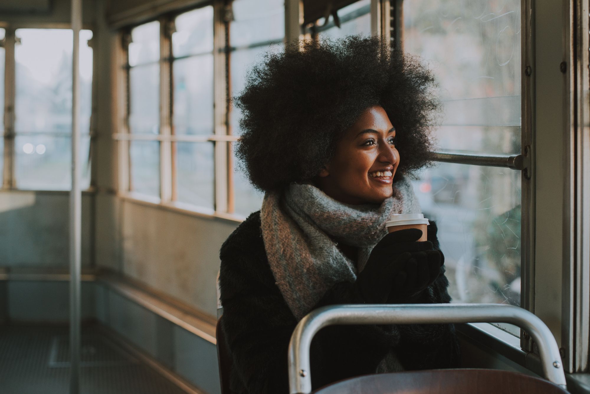 Young girl travelling on a Milanese Tram