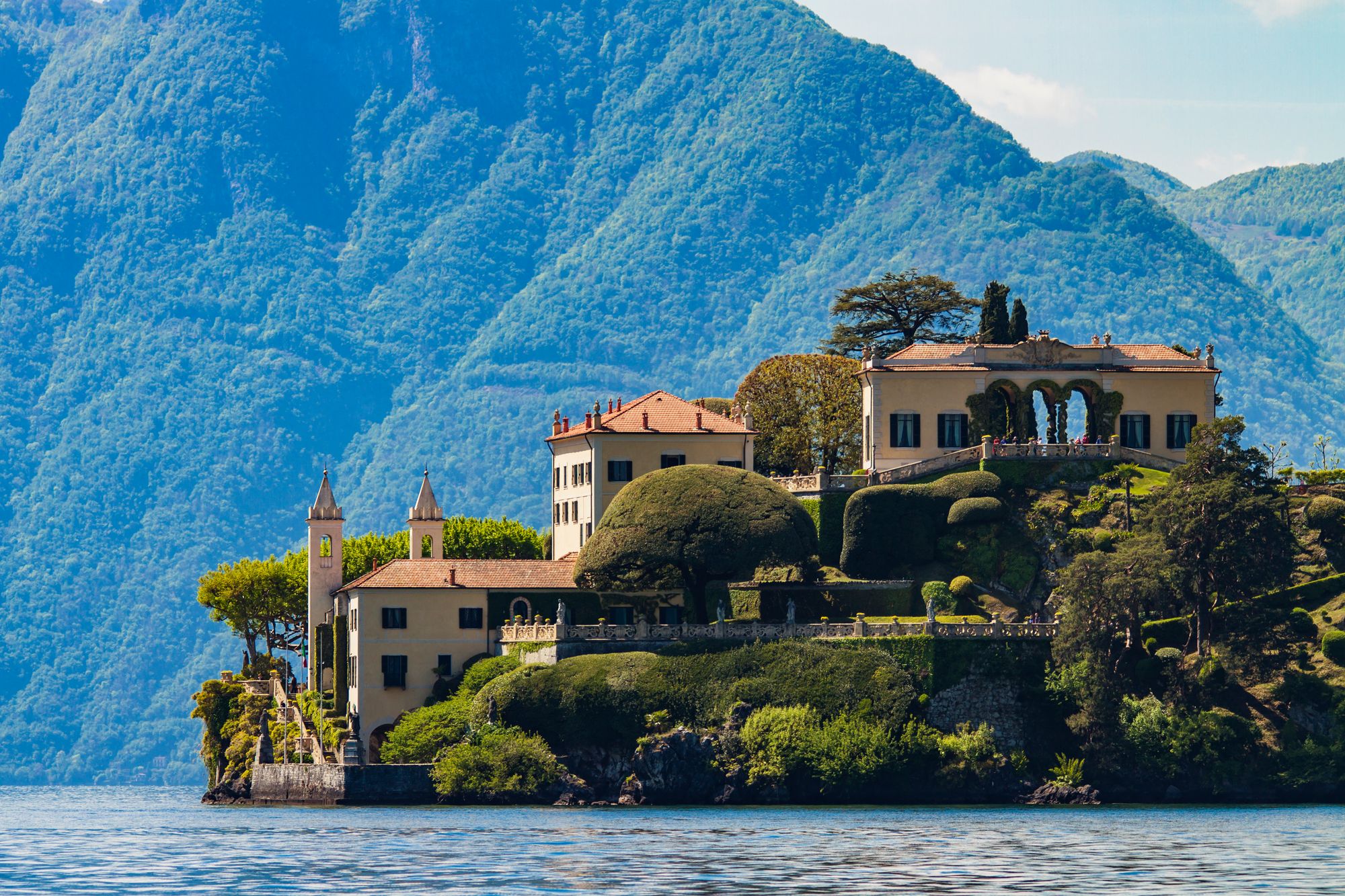 View of Villa Balbianello from Lake Como