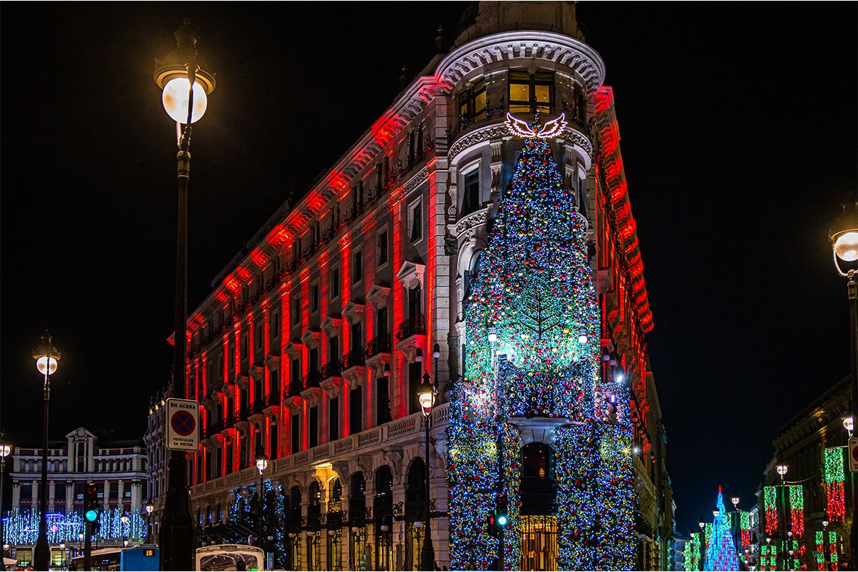 Christmas decorations in Madrid at night