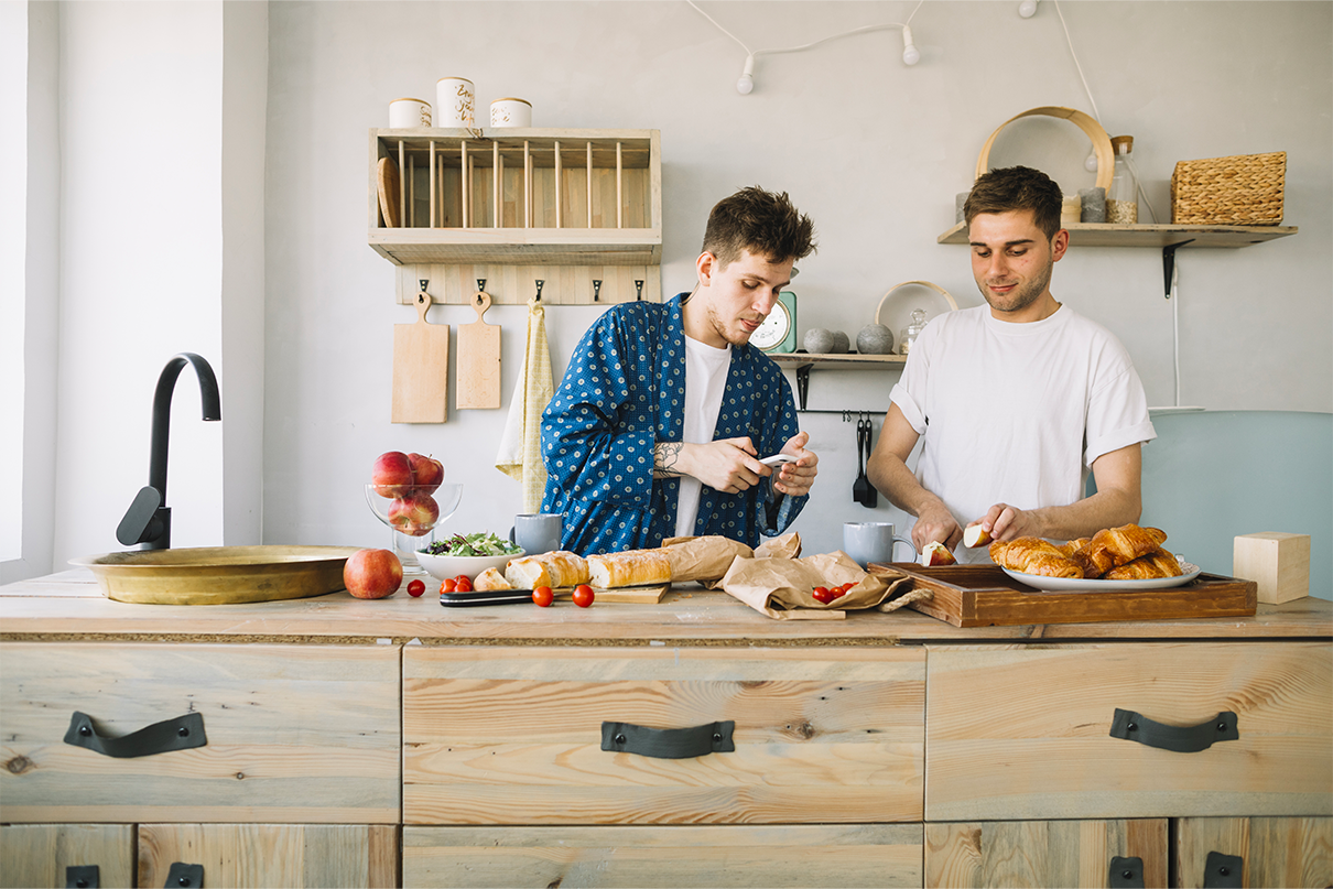Flatmates cooking together