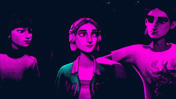 the three main characters of Mixtape, Cassandra, Rockford, and Slater standing shoulder-to-shoulder