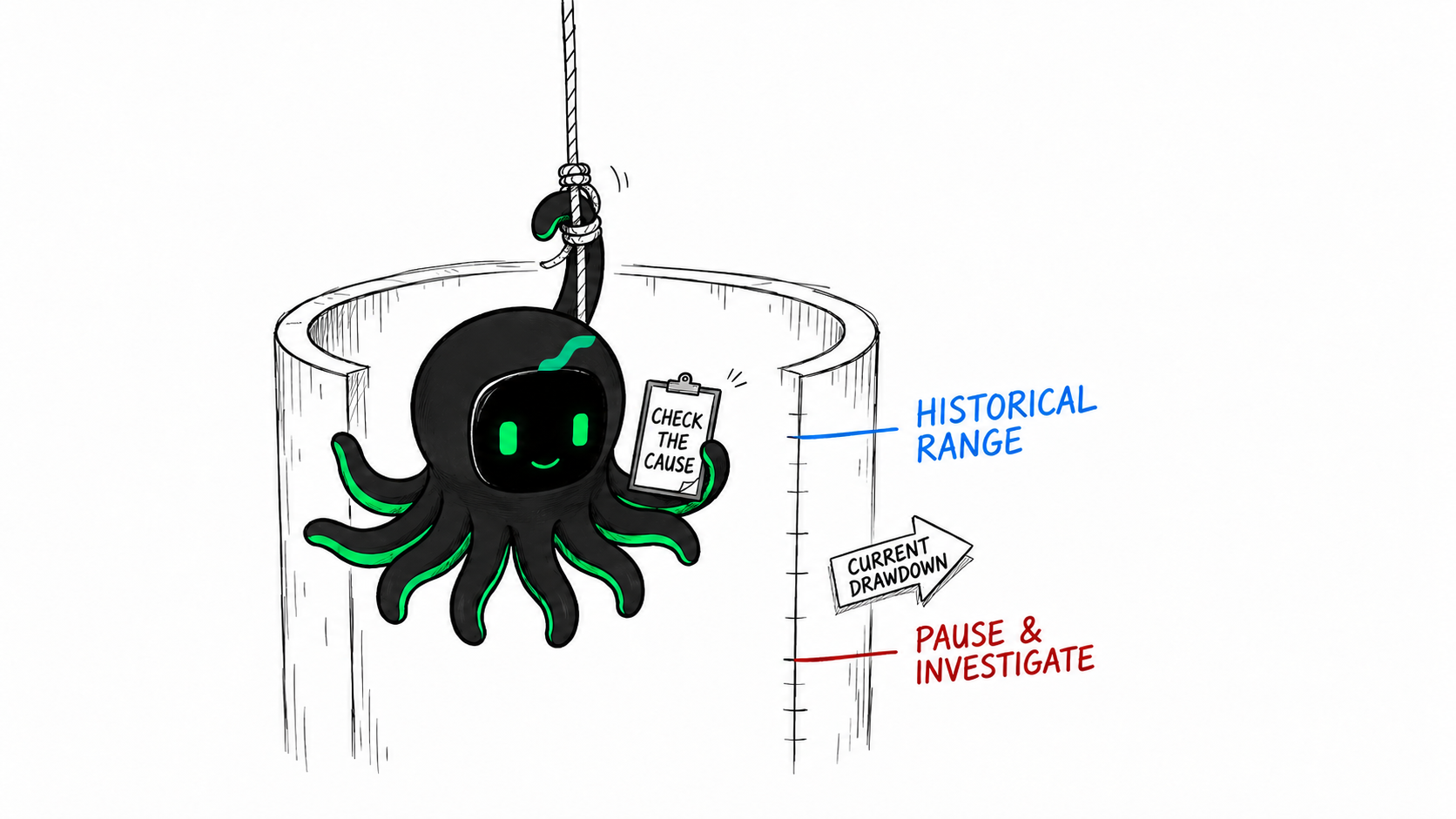 Octobot compares the current drawdown with its historical range and prompts a cause check