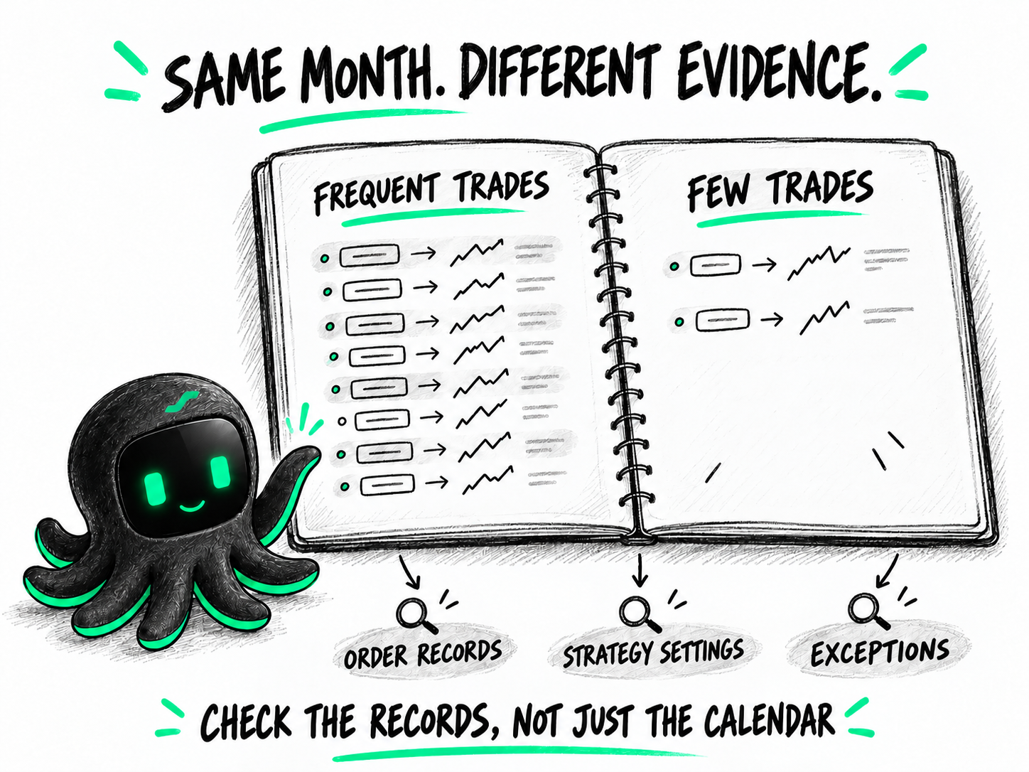 Different record coverage from frequent and infrequent trades over the same month