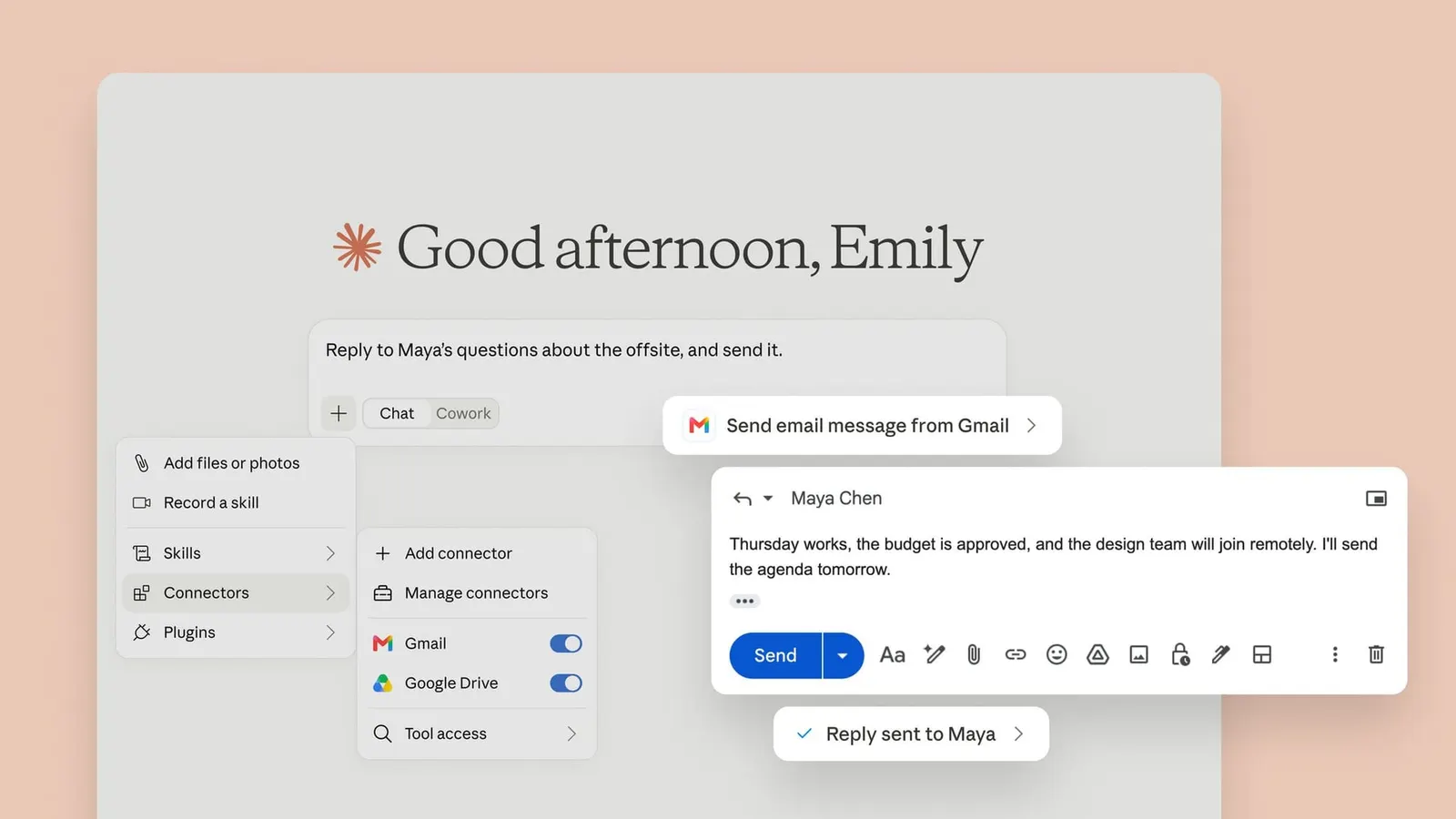 Claude ya envía correos desde Gmail, no solo los redacta, y pide aprobación antes de cada envío