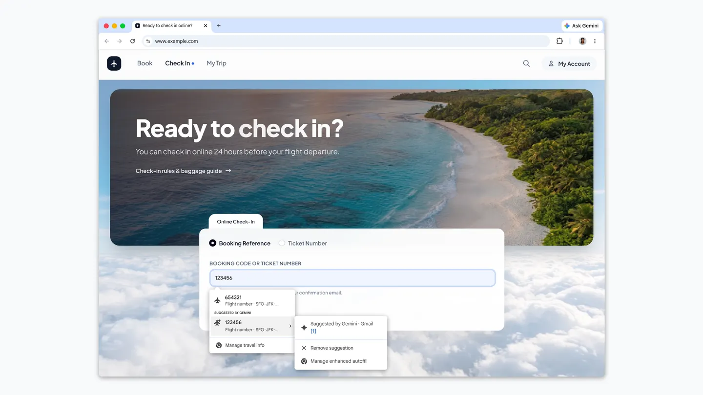 Chrome ya rellena formularios con datos de tu Gmail usando Gemini