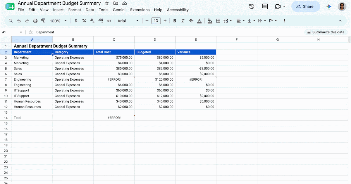 Gemini ya corrige errores de fórmula directamente en Google Sheets