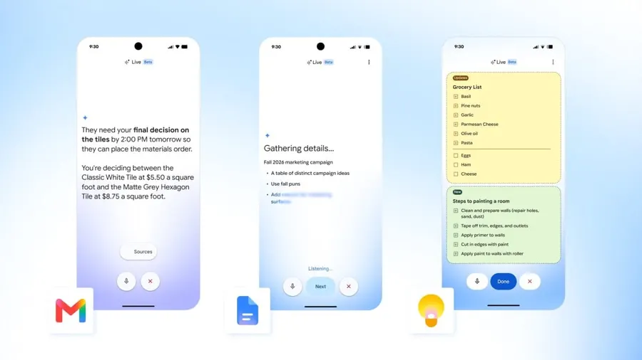 Google mete voz de Gemini en Gmail, Docs y Keep con tres modos Live