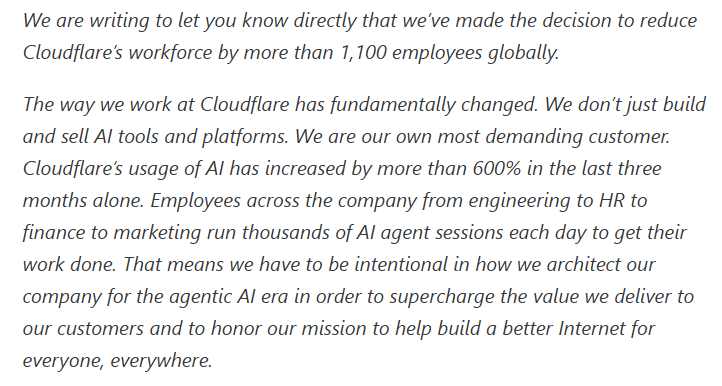 Excerpt of the letter Cloudflare sent its global team.