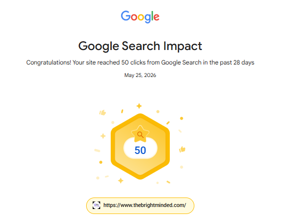 The Bright Minded achieves its first Google Search Impact achievement - 50 clicks