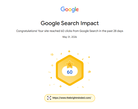 The Bright Minded achieves its second Google Search Impact achievement - 60 clicks