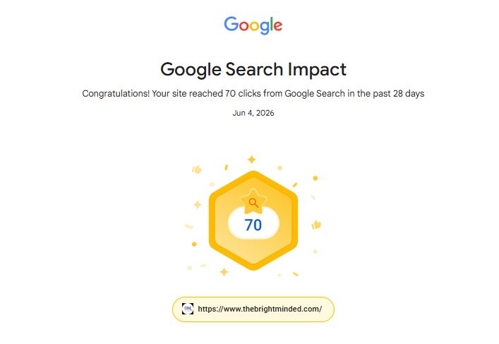 The Bright Minded achieves its third Google Search Impact achievement - 70 clicks