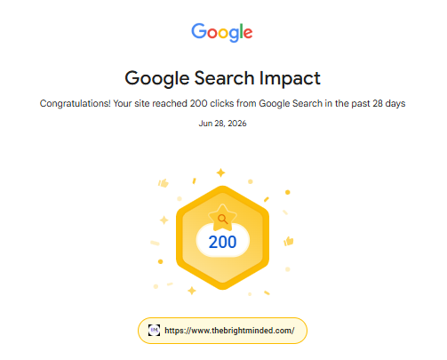 The Bright Minded achieves its tenth Google Search Impact achievement - 200 clicks