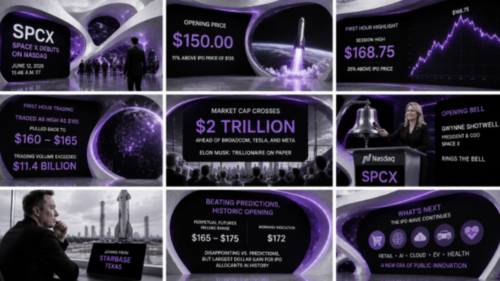 SpaceX Opens at $150 on Nasdaq, Trades as High as $165 in Its First Hour
