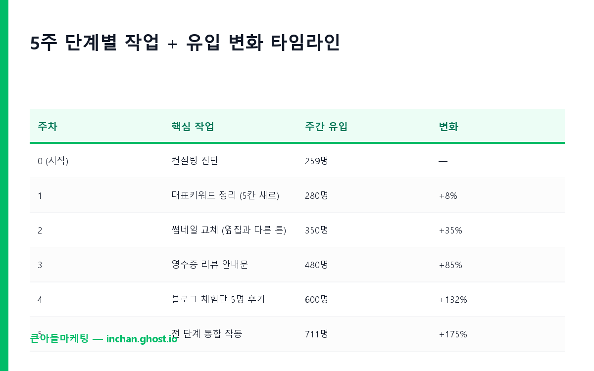 5주 단계별 작업 + 유입 변화