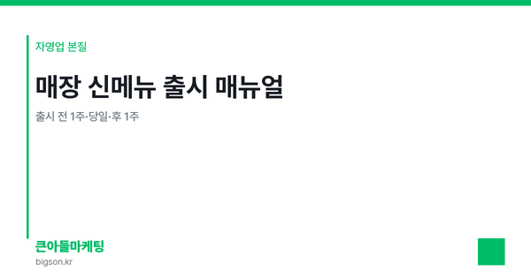 매장 신메뉴 출시 매뉴얼 — 출시 전 1주·당일·후 1주