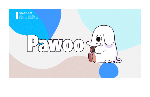 “Pawoo logo showing a cute white cartoon elephant mascot holding a smartphone, with the word ‘Pawoo’ in blue beside it.”