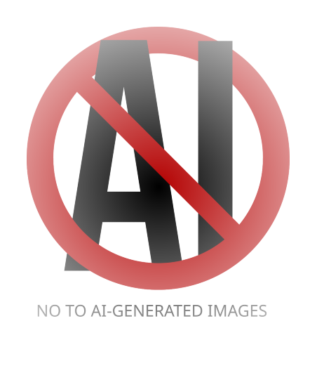 “Red prohibition symbol with the letters ‘AI’ in the center, indicating opposition to AI‑generated art.”