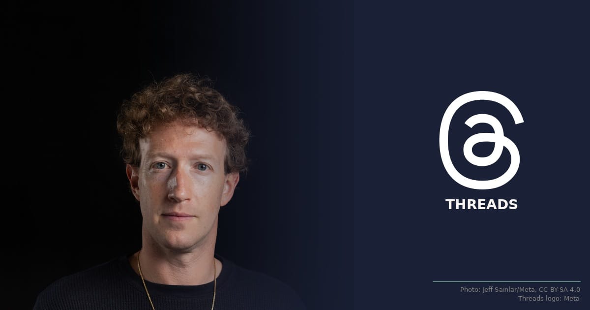 Mark Zuckerberg alongside the Threads logo