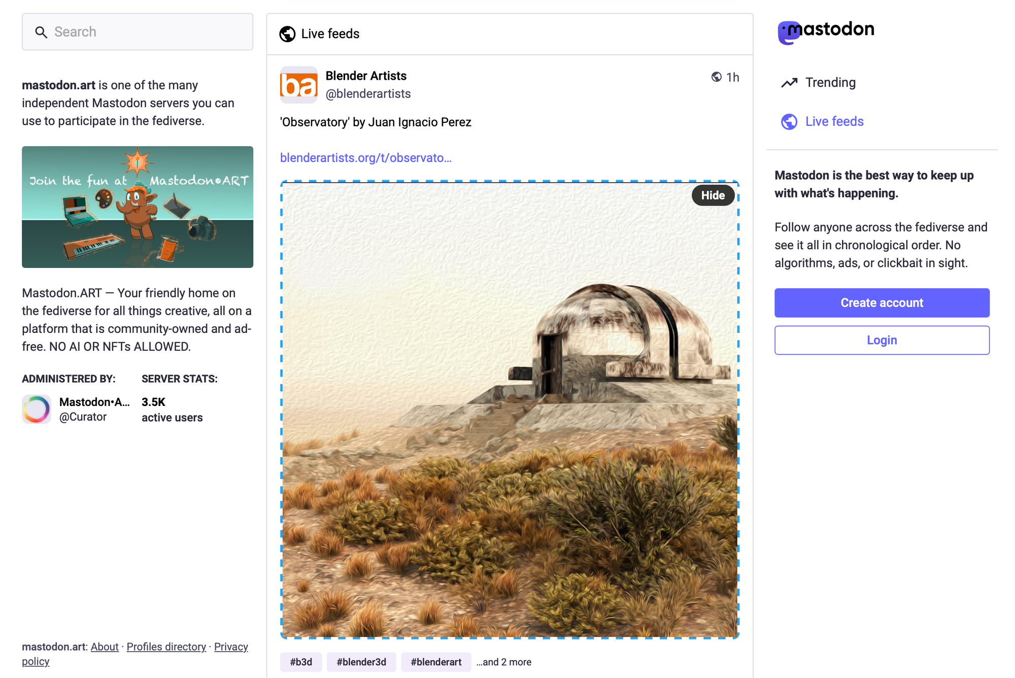 mastodon.art timeline screenshot