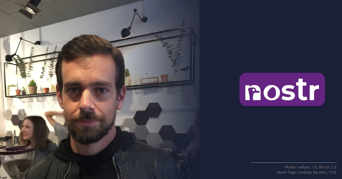 Jack Dorsey alongside the Nostr logo