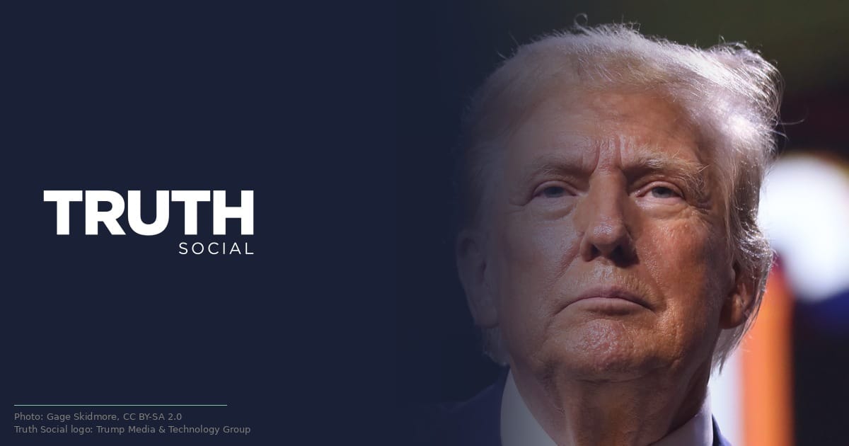 Donald Trump alongside the Truth Social logo