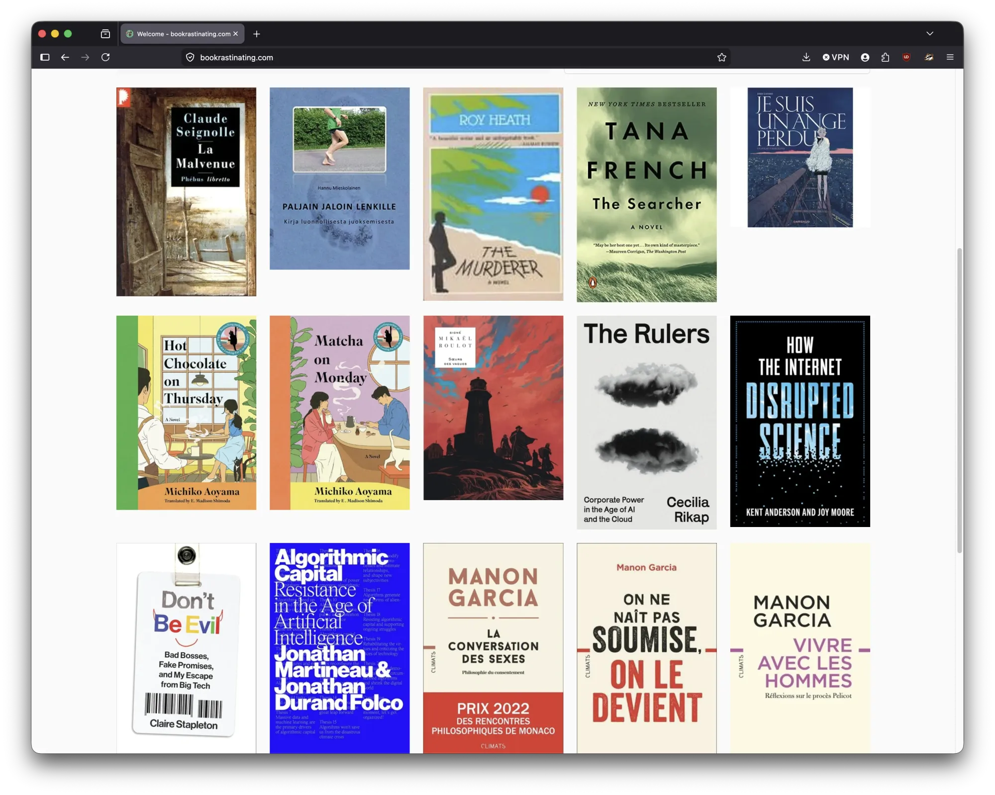 Screenshot for Bookrastinating.com, the largest BookWyrm instance: a federated alternative to Goodreads, with no algorithmic feed or engagement optimization.