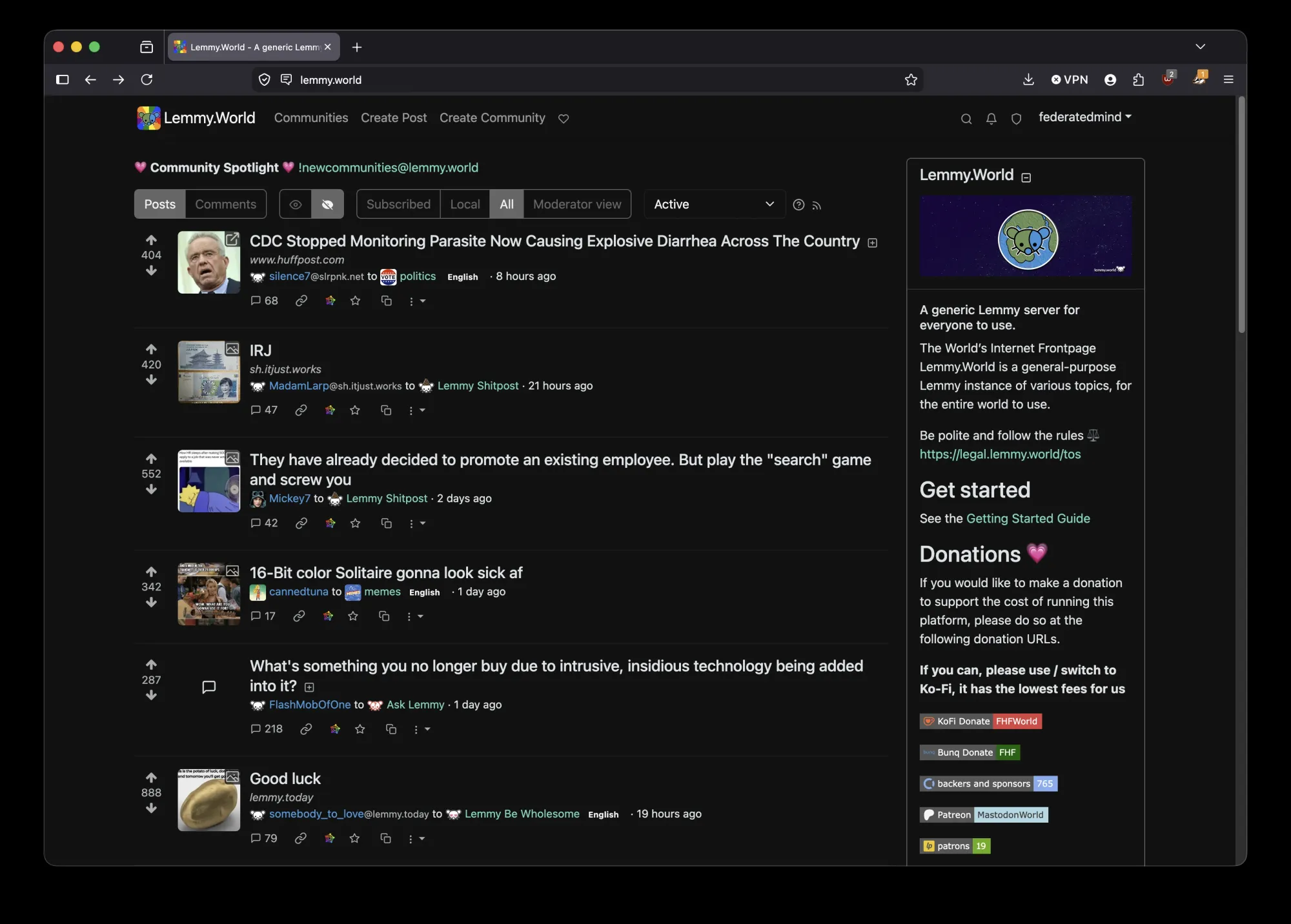 Screenshot for Lemmy.World: the largest, general-purpose Lemmy instance.