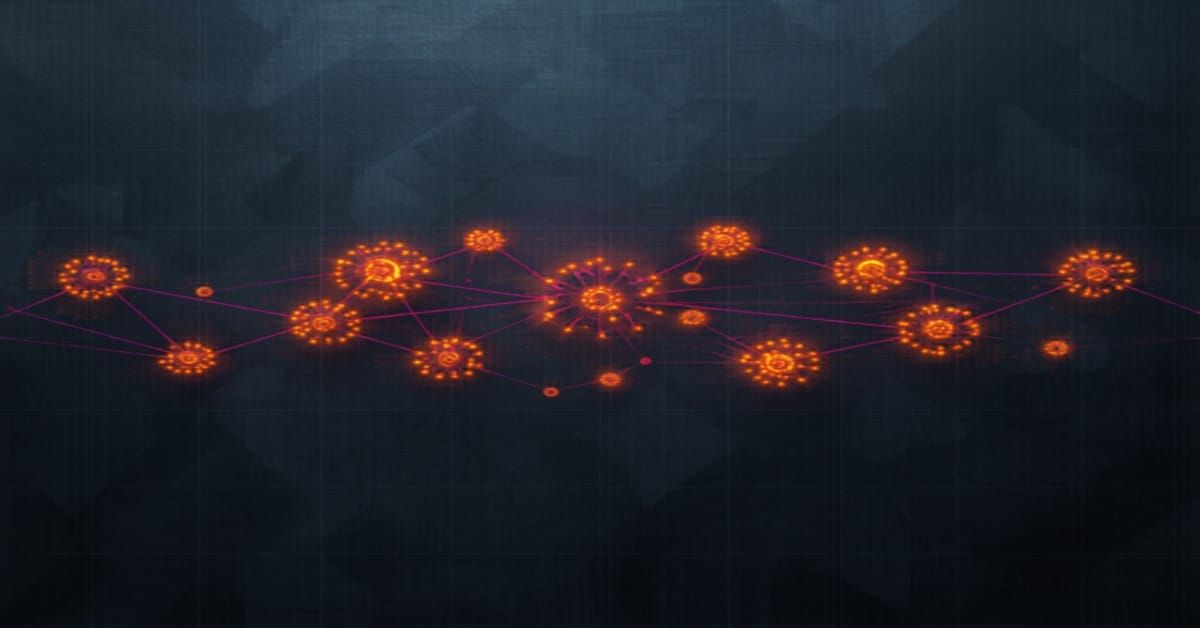 Abstract visualization of a federated network with multiple glowing amber and orange node clusters interconnected on a dark background, representing decentralized social infrastructure.