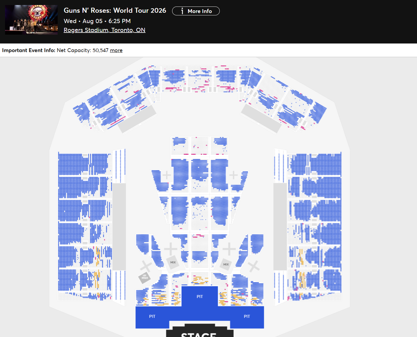 Guns N' Roses Rogers Stadium ticket availability